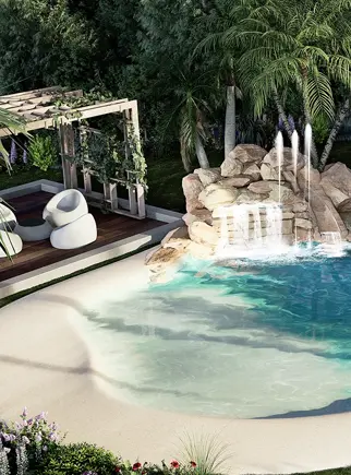Tropical Backyard Pool — Landscape