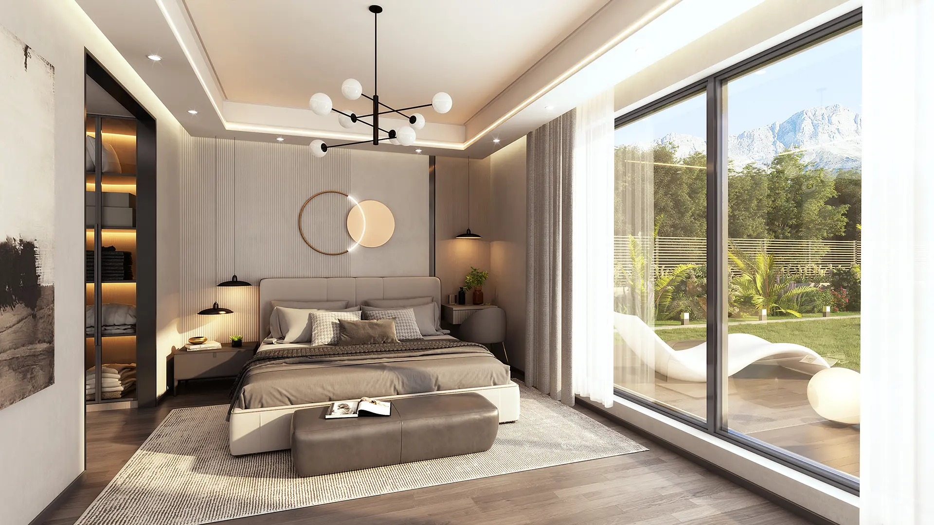Residential Visualization: Modern Single-Story Villa, Master Bedroom & Pool Integration — render 1