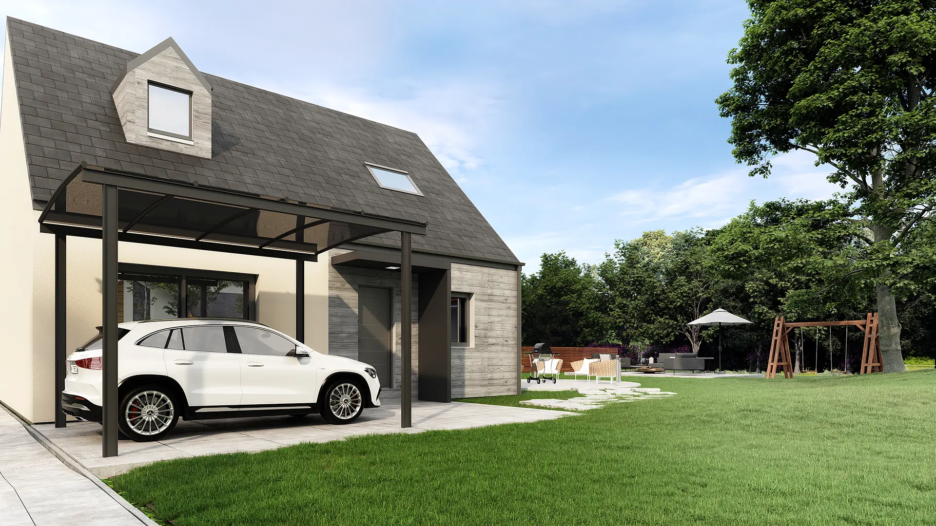 Tailored Modern Backyard Design Visualization | Lifestyle & Fire Pit Lounge — render 1