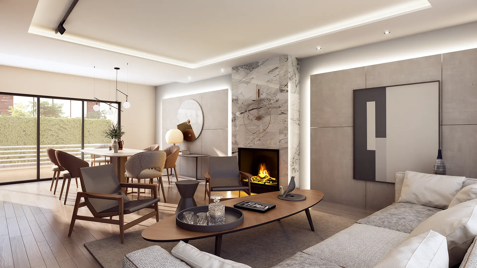 Modern One-Bedroom Apartment Renovation Visualization with Private Garden