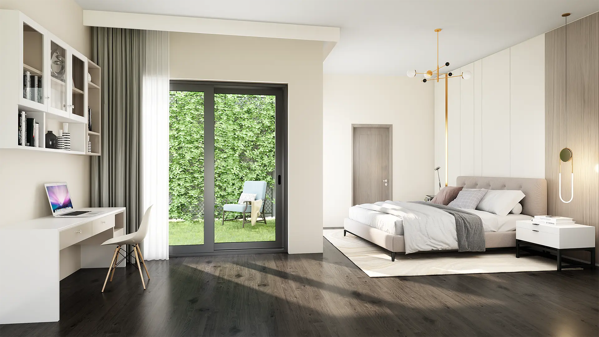 Modern One-Bedroom Apartment Renovation Visualization with Private Garden — render 3