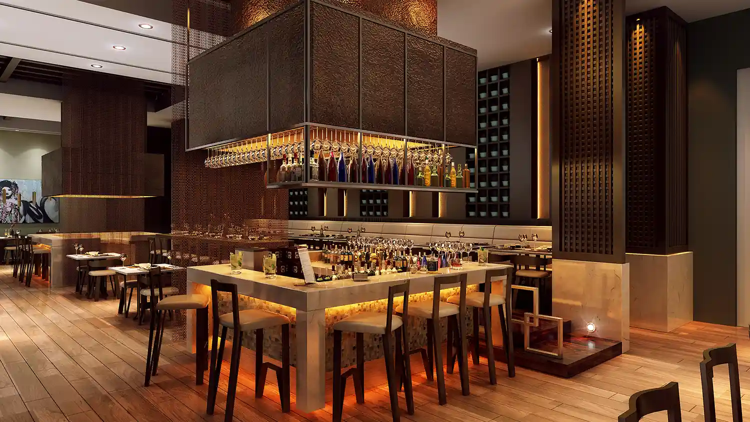 Luxury Japanese Restaurant Interior Rendering in Dubai Hotel — render 3