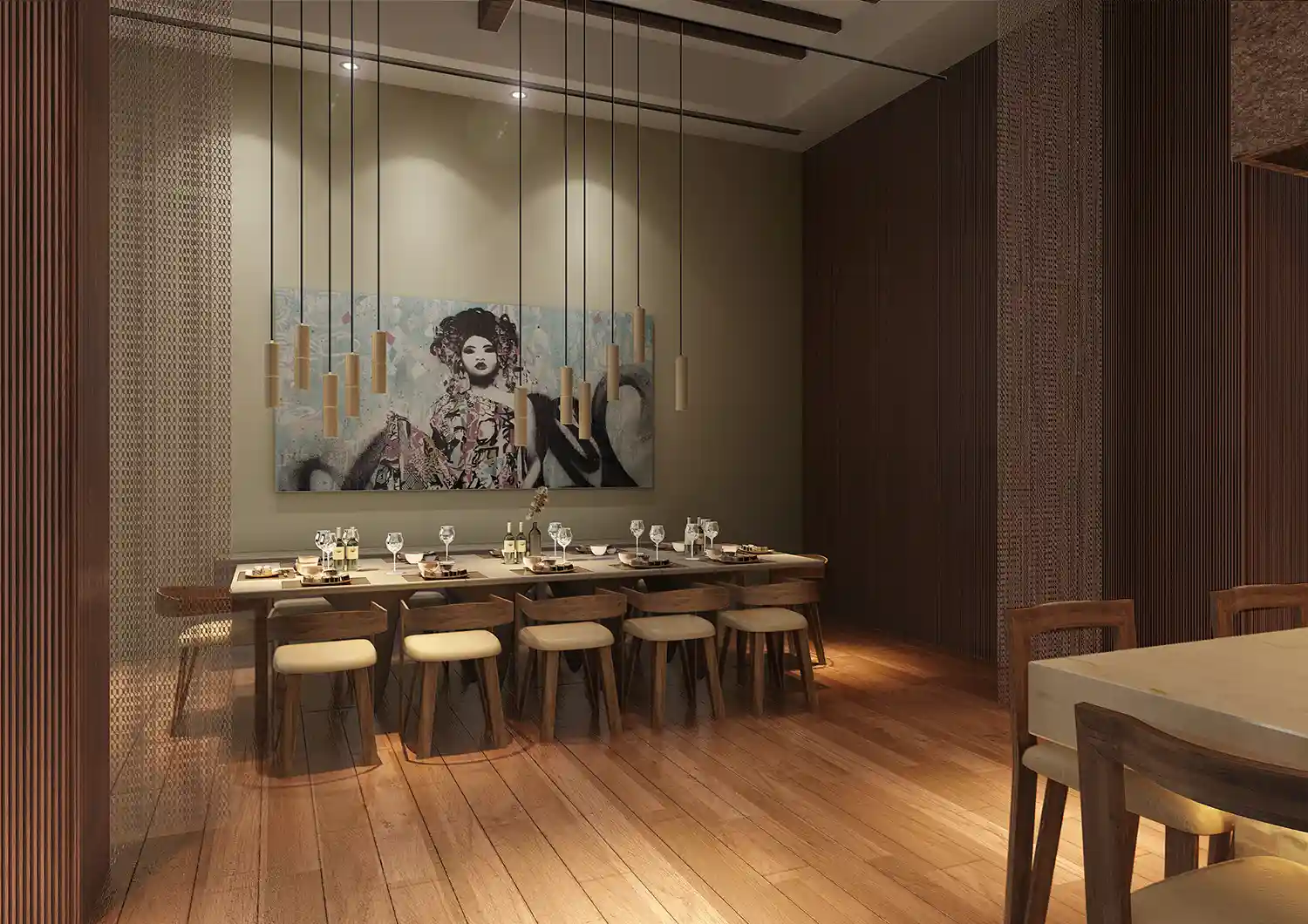 Luxury Japanese Restaurant Interior Rendering in Dubai Hotel — render 2