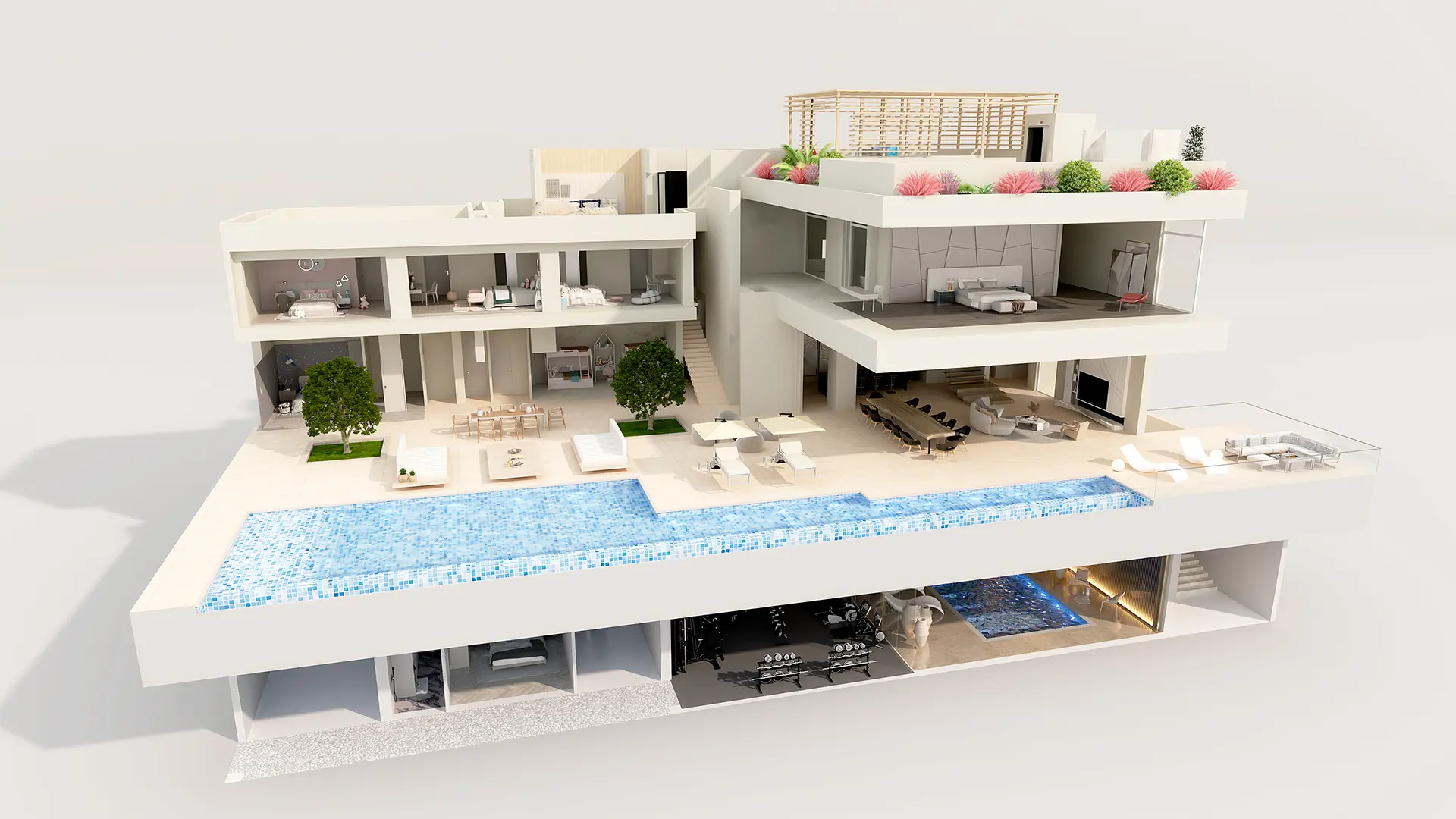 3D Floor Plan Visualization for European Seaside Villa — render 2