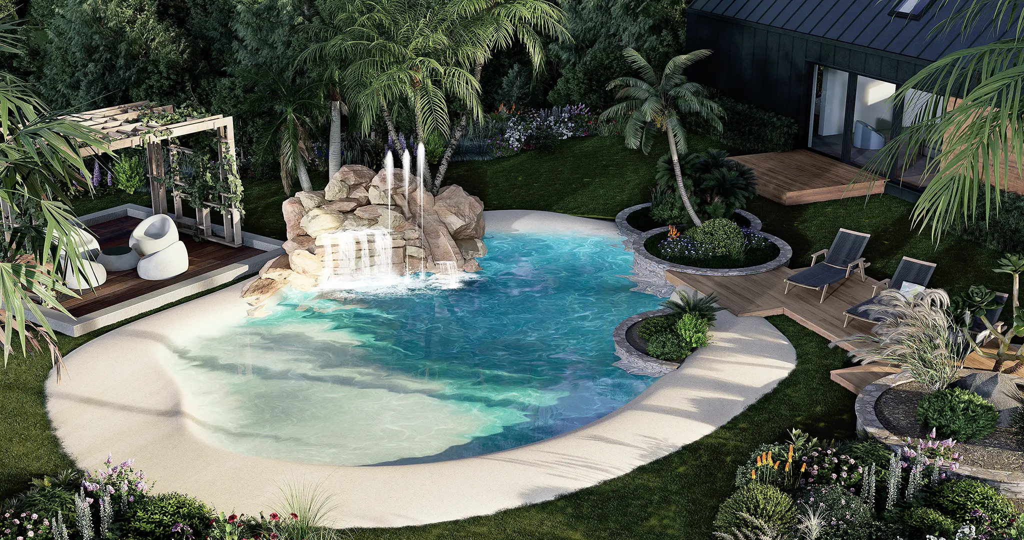Beach-Inspired Pool & Backyard Landscape Visualization