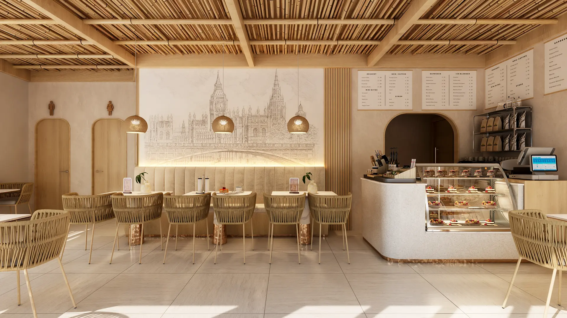 Modern Bamboo Cafe Interior 3D Visualization — render 1