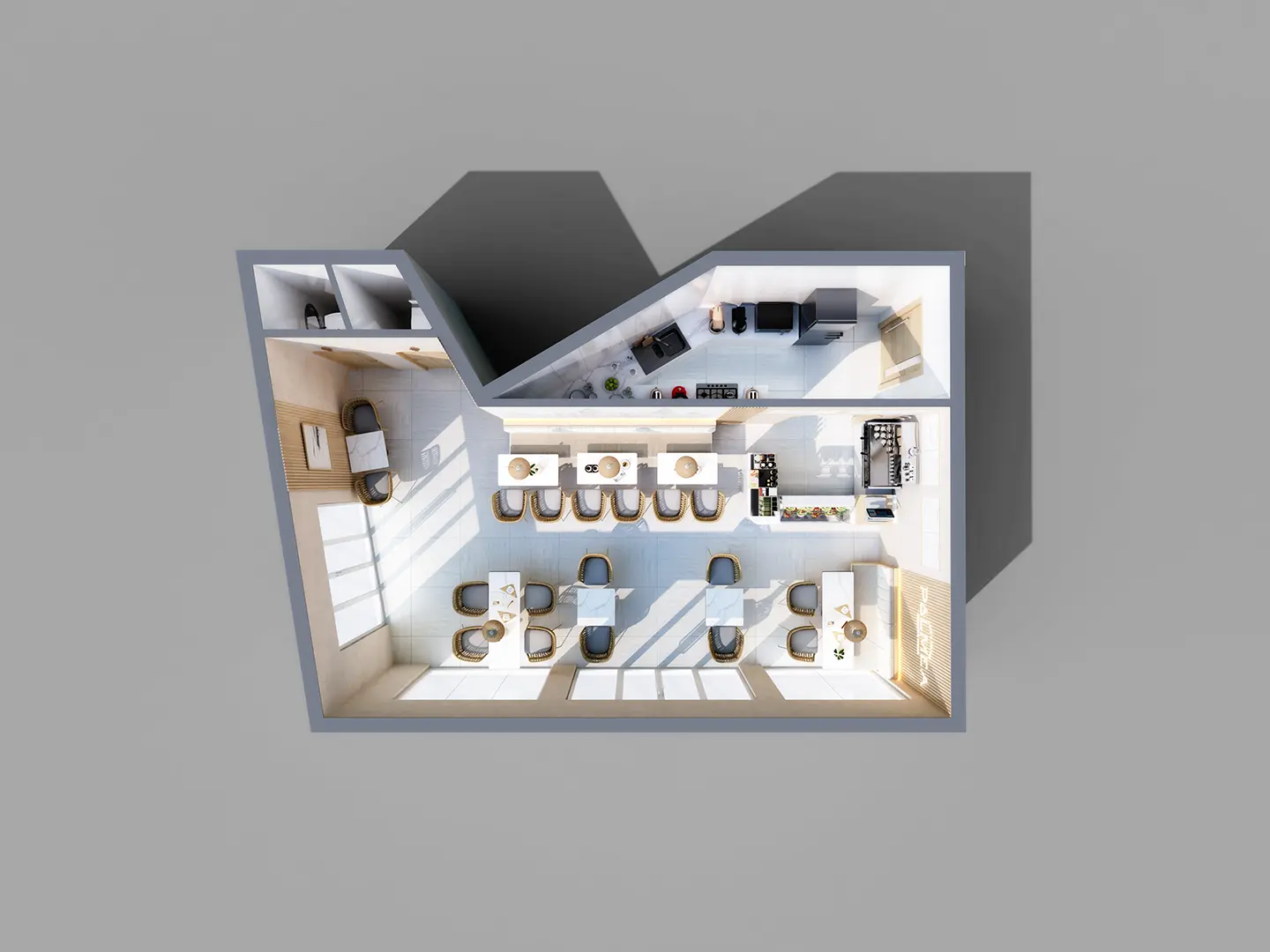 Modern Bamboo Cafe Interior 3D Visualization — render 3