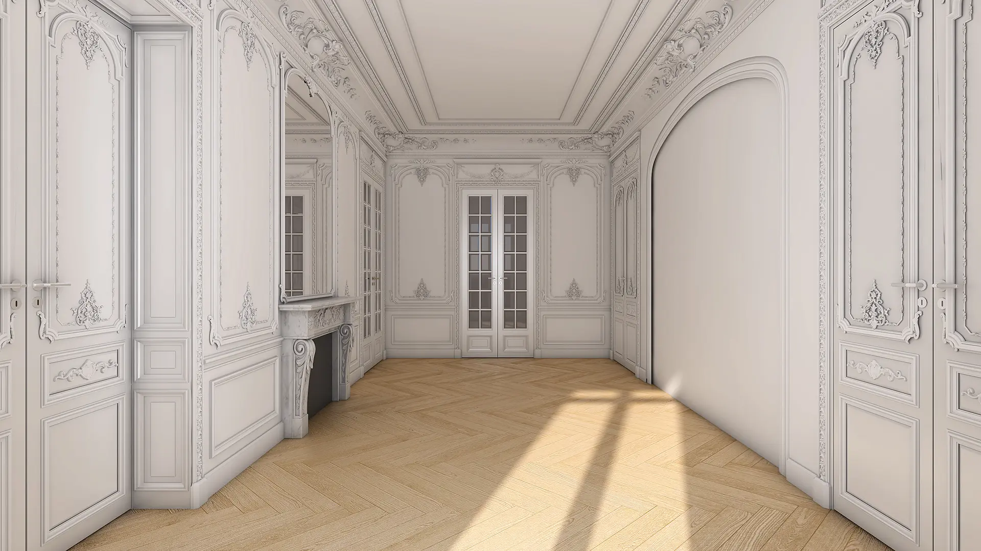 Luxury 3D Interior Visualization: Elegant Apartment Renovation with Classical Molding Details — render 2