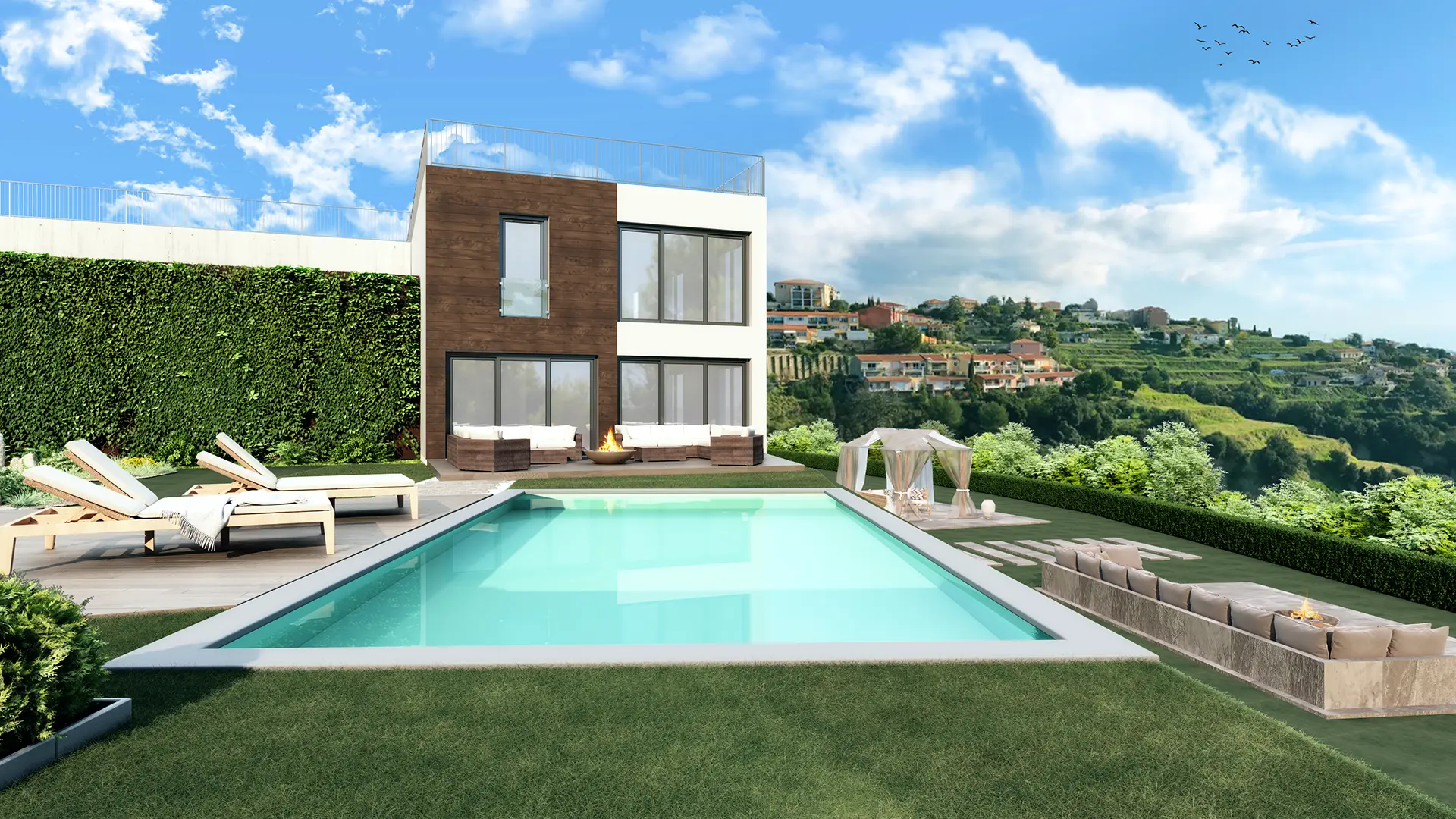 Sea-View Villa Visualization: Contemporary Interiors & Panoramic Mountain Views — render 7