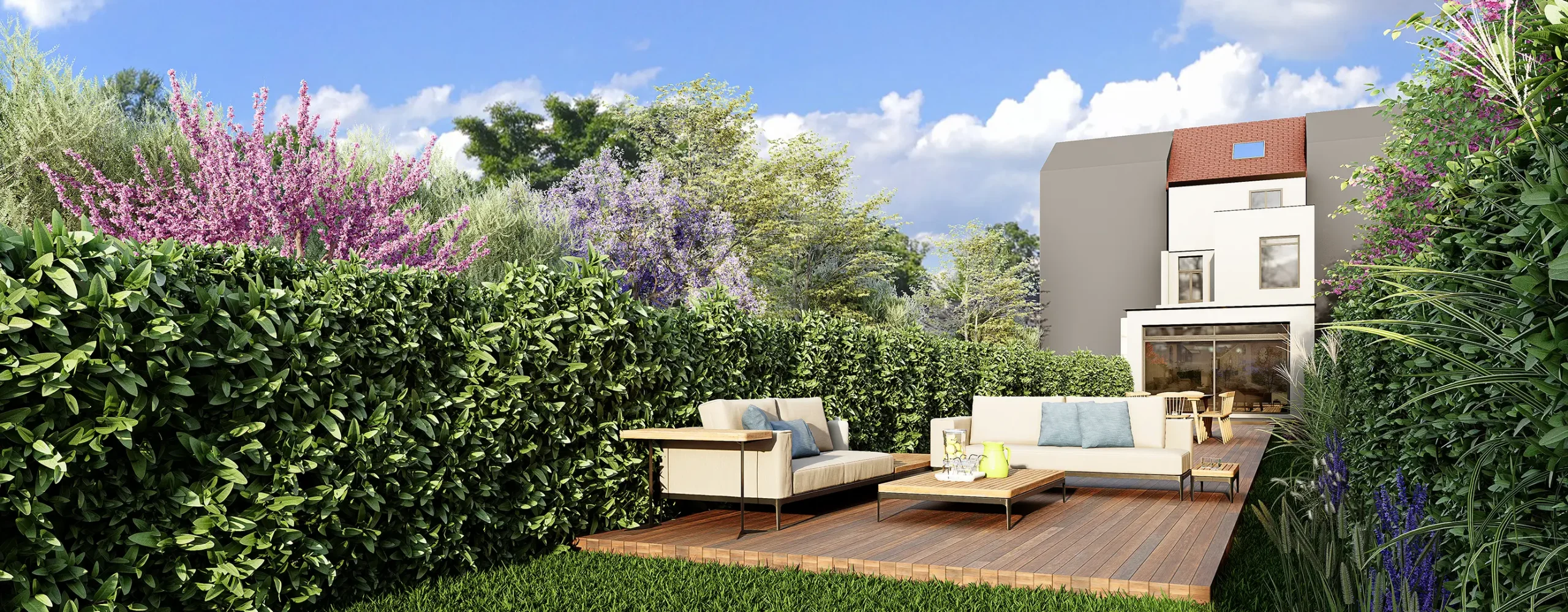 3D Visualization: Exposed Brick Living & Seamless Garden Access, Europe