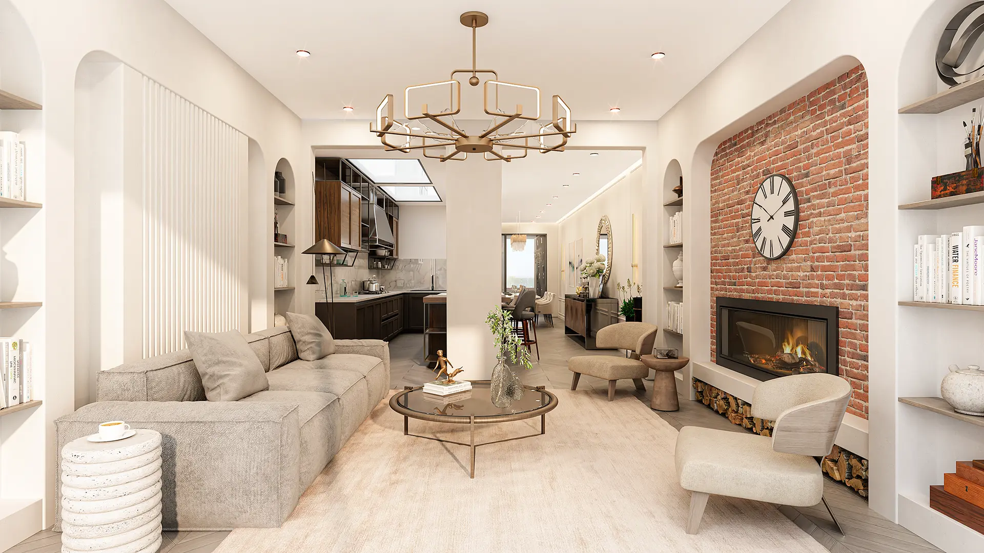 3D Visualization: Exposed Brick Living & Seamless Garden Access, Europe — render 2