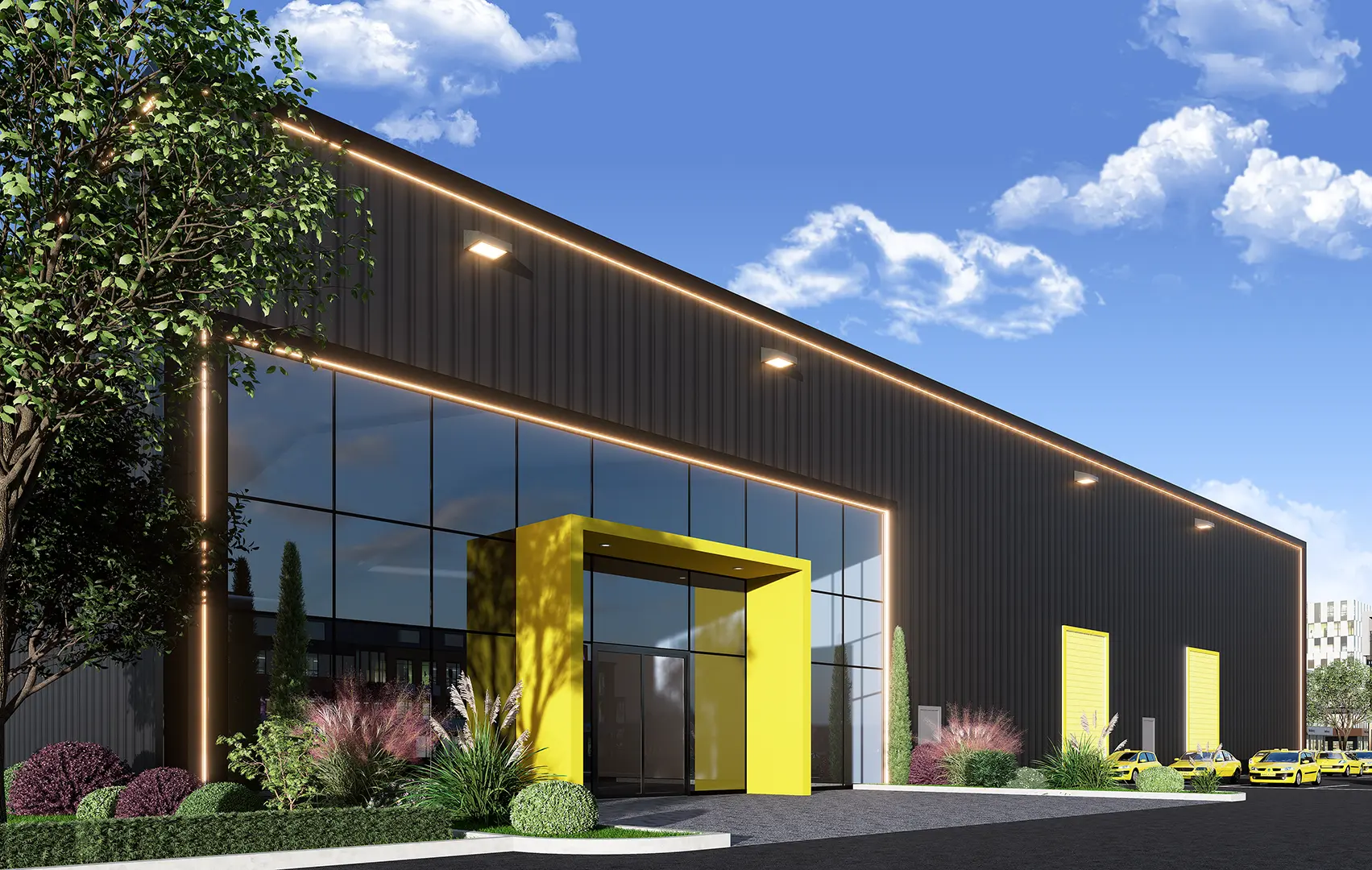 Commercial Warehouse & Taxi Office Exterior Rendering