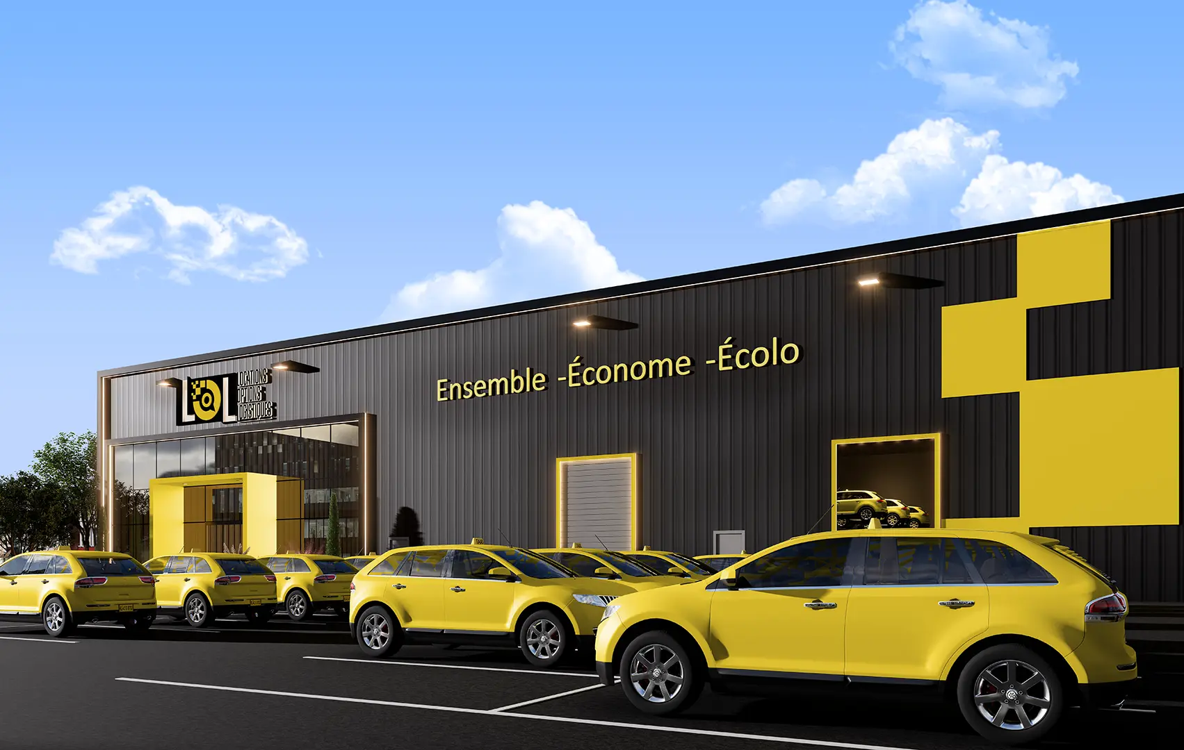 Commercial Warehouse & Taxi Office Exterior Rendering — render 2