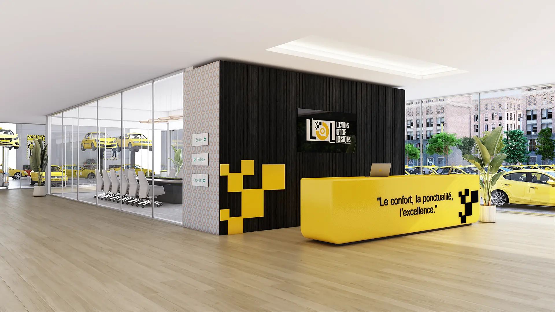 Commercial Warehouse & Taxi Office Exterior Rendering — render 3
